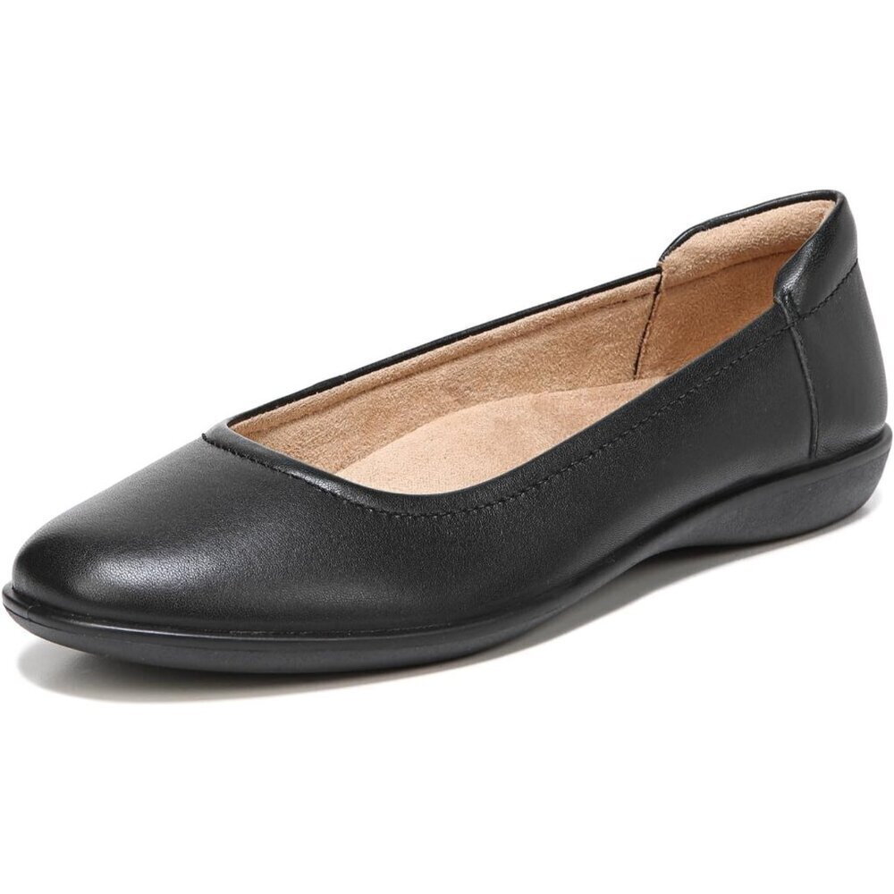 Naturalizer Women's Black Closed Rounded Toe Slip on Flexy Ballet Flat Shoes